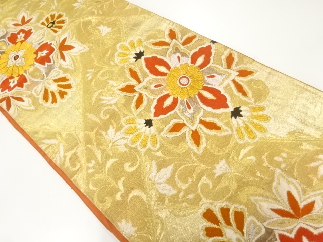 JAPANESE KIMONO / ANTIQUE FUKURO OBI / SILK / WOVEN FLORAL CREST